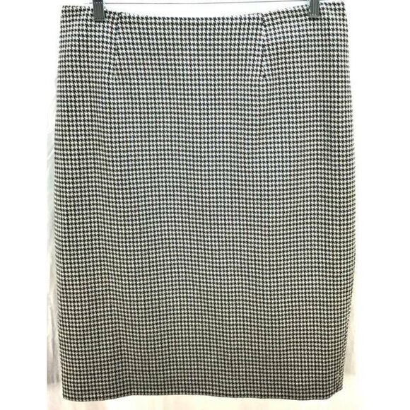 Anne Klein Skirt 16W Black Teal Houndstooth Straight Zipper Slit Work New - Picture 1 of 7